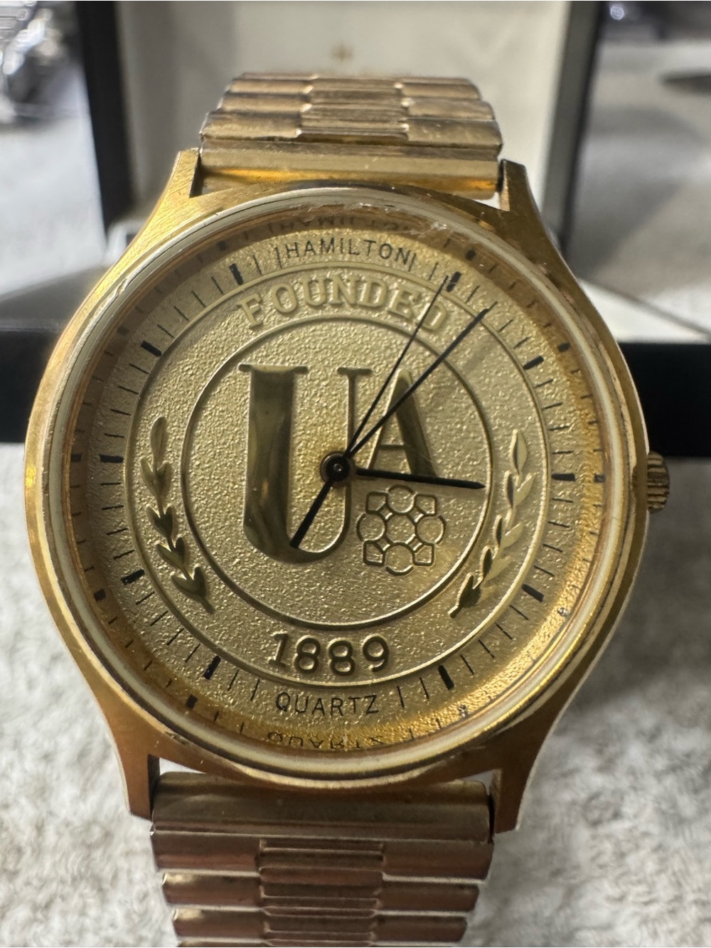 #198 Hamilton Gold-Tone Men’s Watch with Emblem Dial